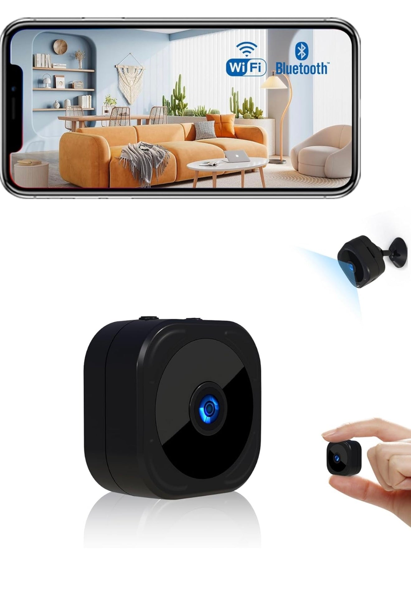 Mini caméra espion wifi/bluetooth 1080P, surveillance intérieur/extérieur sans fil 🛜