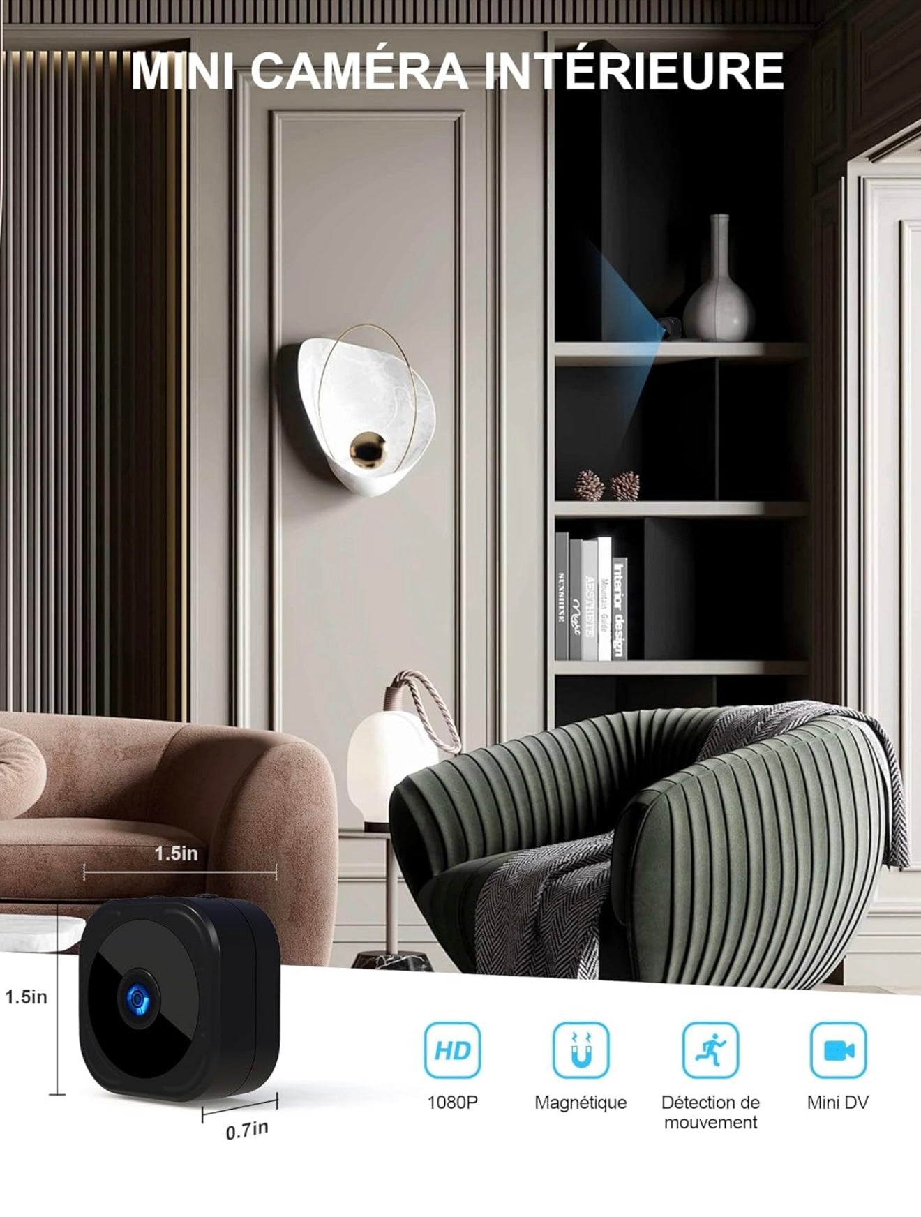 Mini caméra espion wifi/bluetooth 1080P, surveillance intérieur/extérieur sans fil 🛜